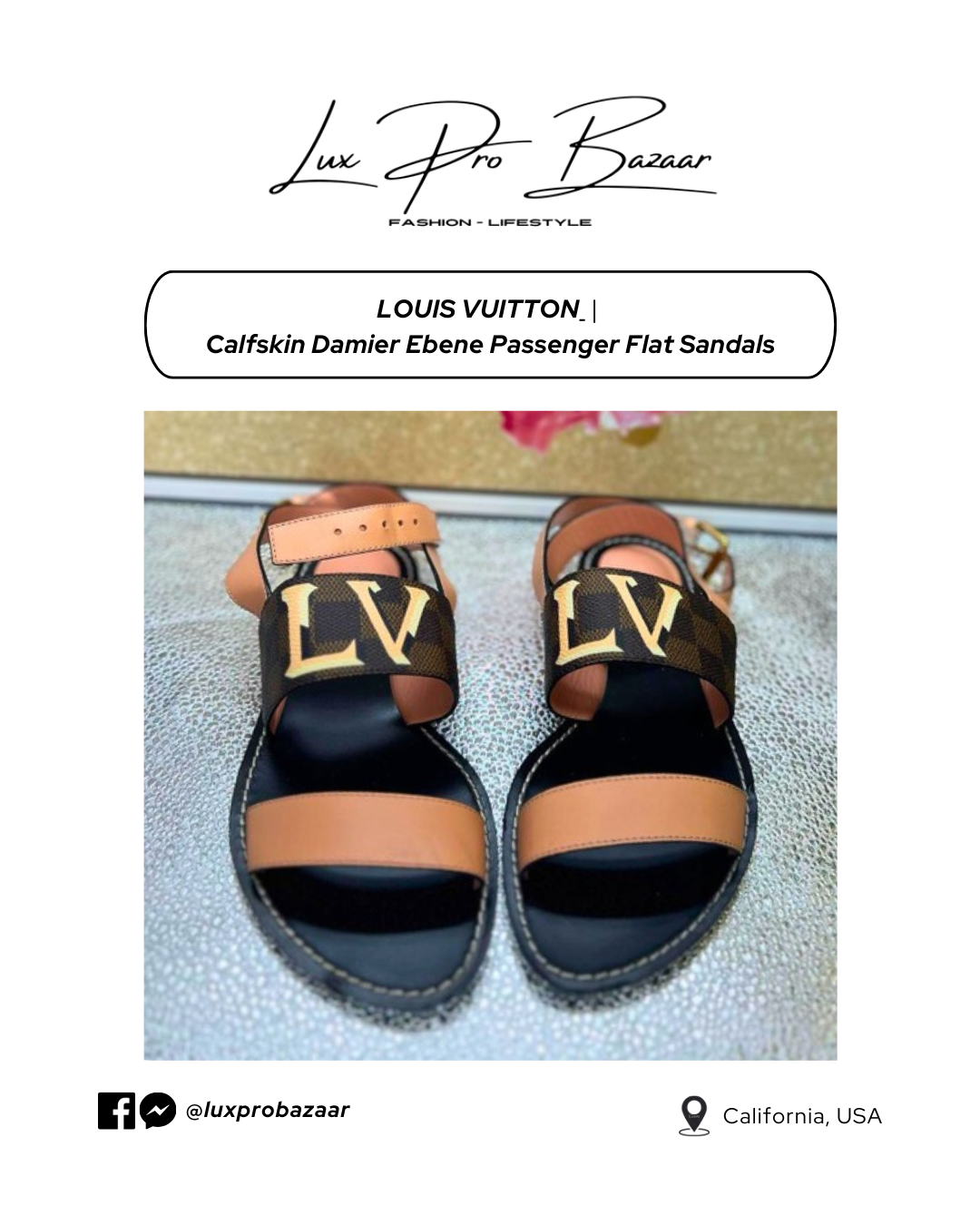 LOUIS VUITTON | Calfskin Damier Ebene Passenger Flat Sandals