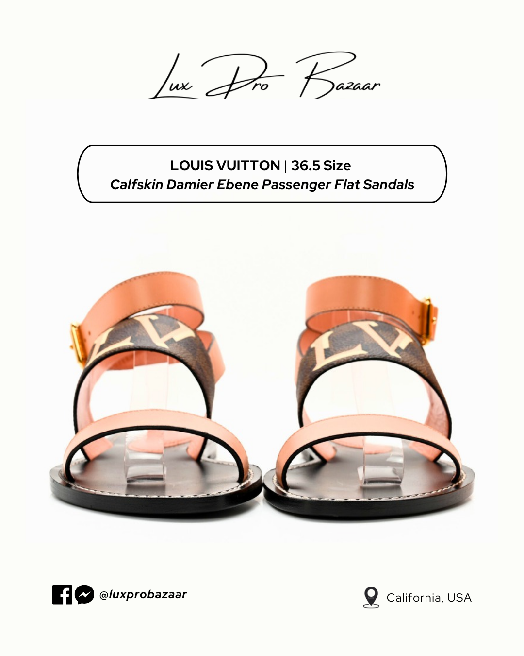 LOUIS VUITTON | Calfskin Damier Ebene Passenger Flat Sandals