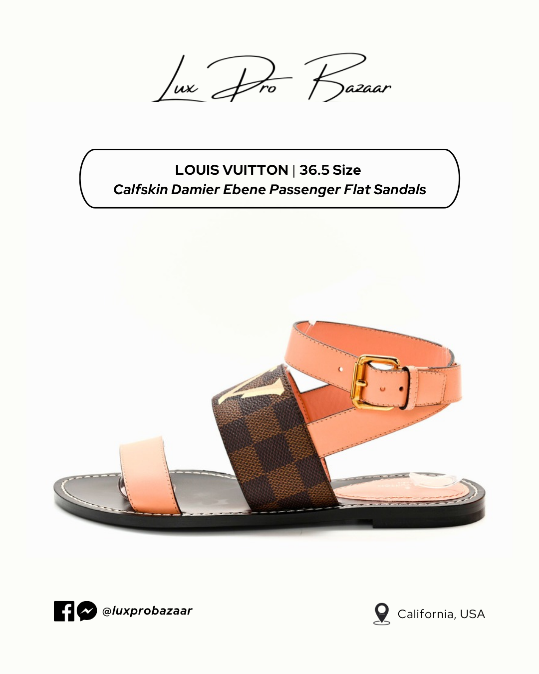 LOUIS VUITTON | Calfskin Damier Ebene Passenger Flat Sandals