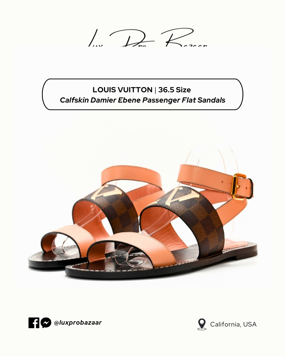 LOUIS VUITTON | Calfskin Damier Ebene Passenger Flat Sandals