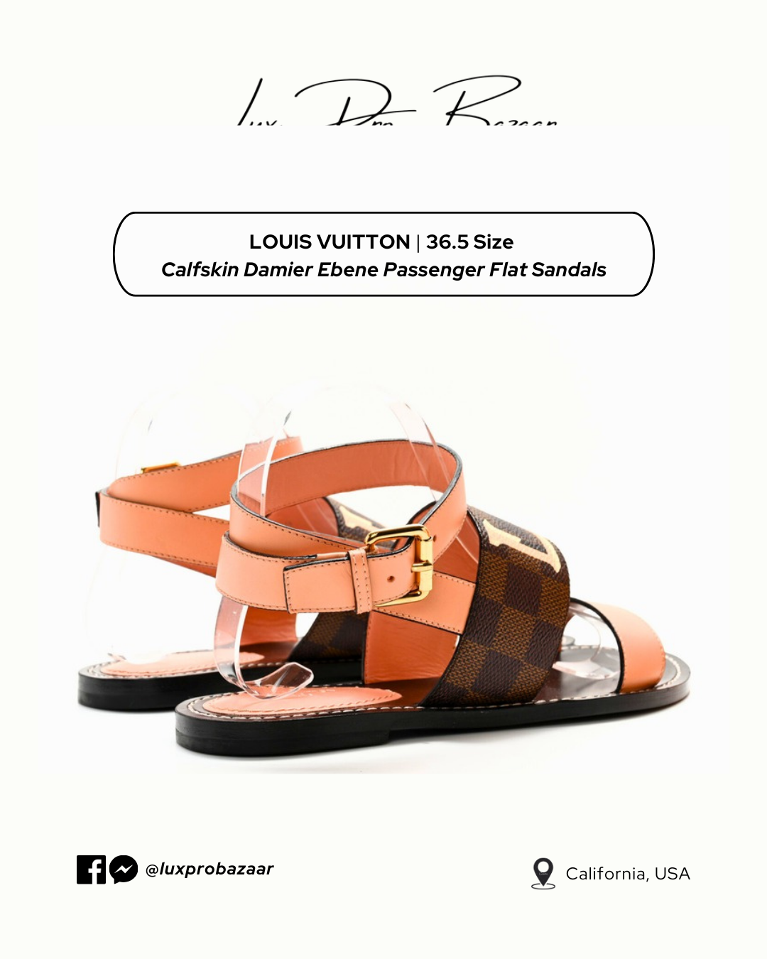 LOUIS VUITTON | Calfskin Damier Ebene Passenger Flat Sandals