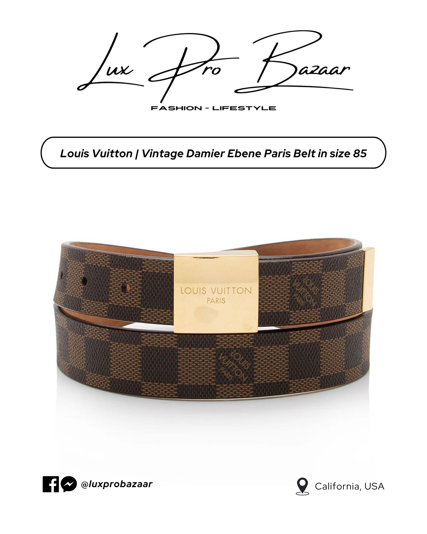 LOUIS VUITTON | Vintage Damier Ebene Paris Belt
