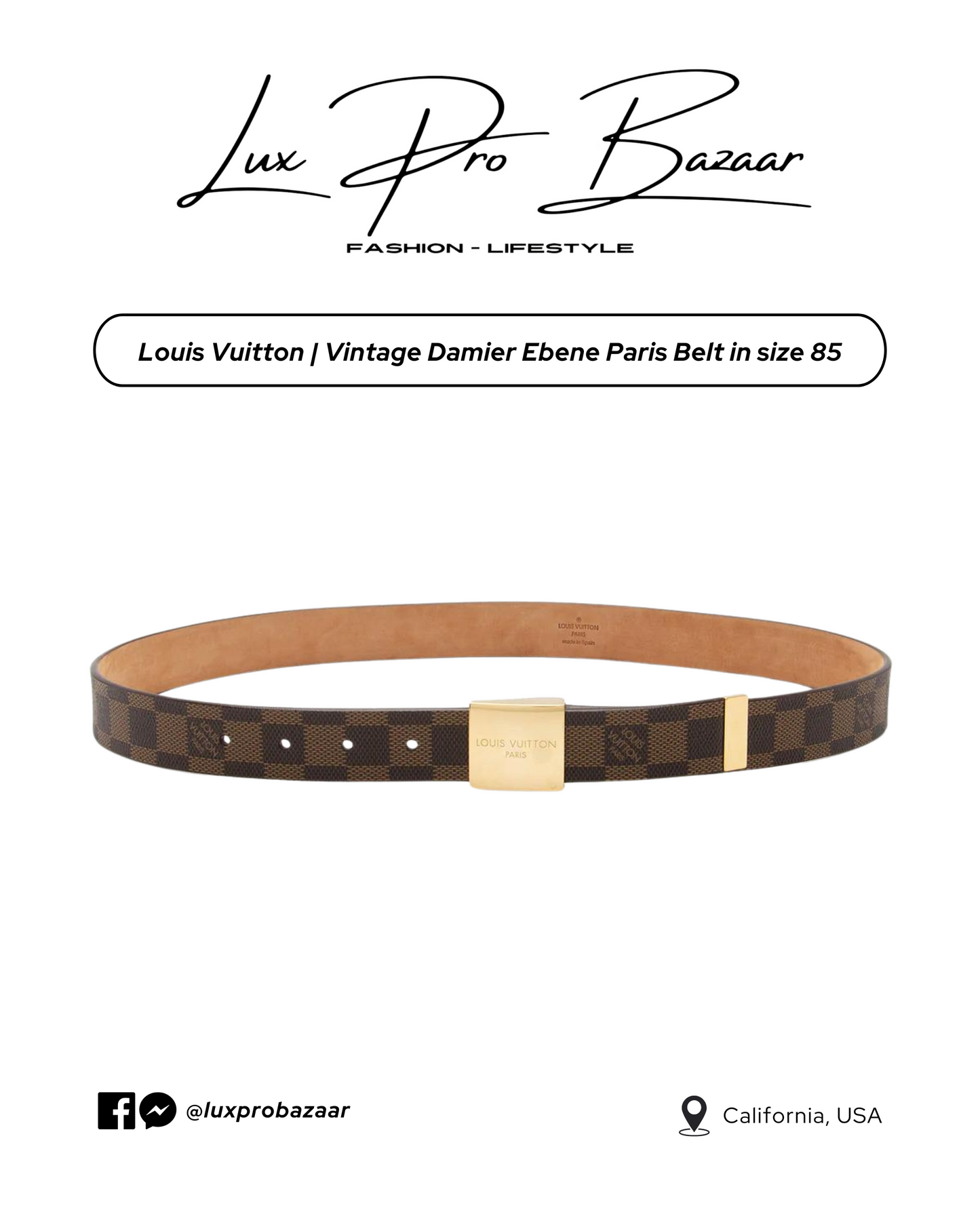 LOUIS VUITTON | Vintage Damier Ebene Paris Belt