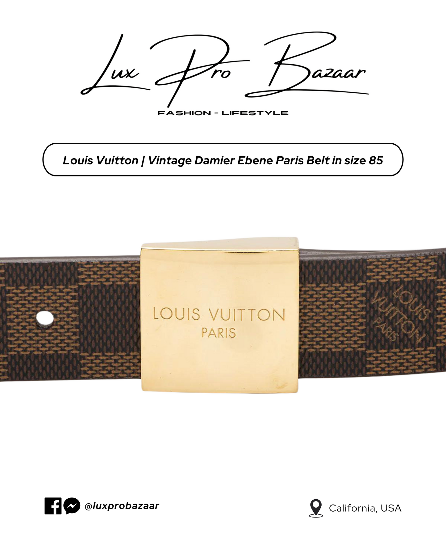 LOUIS VUITTON | Vintage Damier Ebene Paris Belt