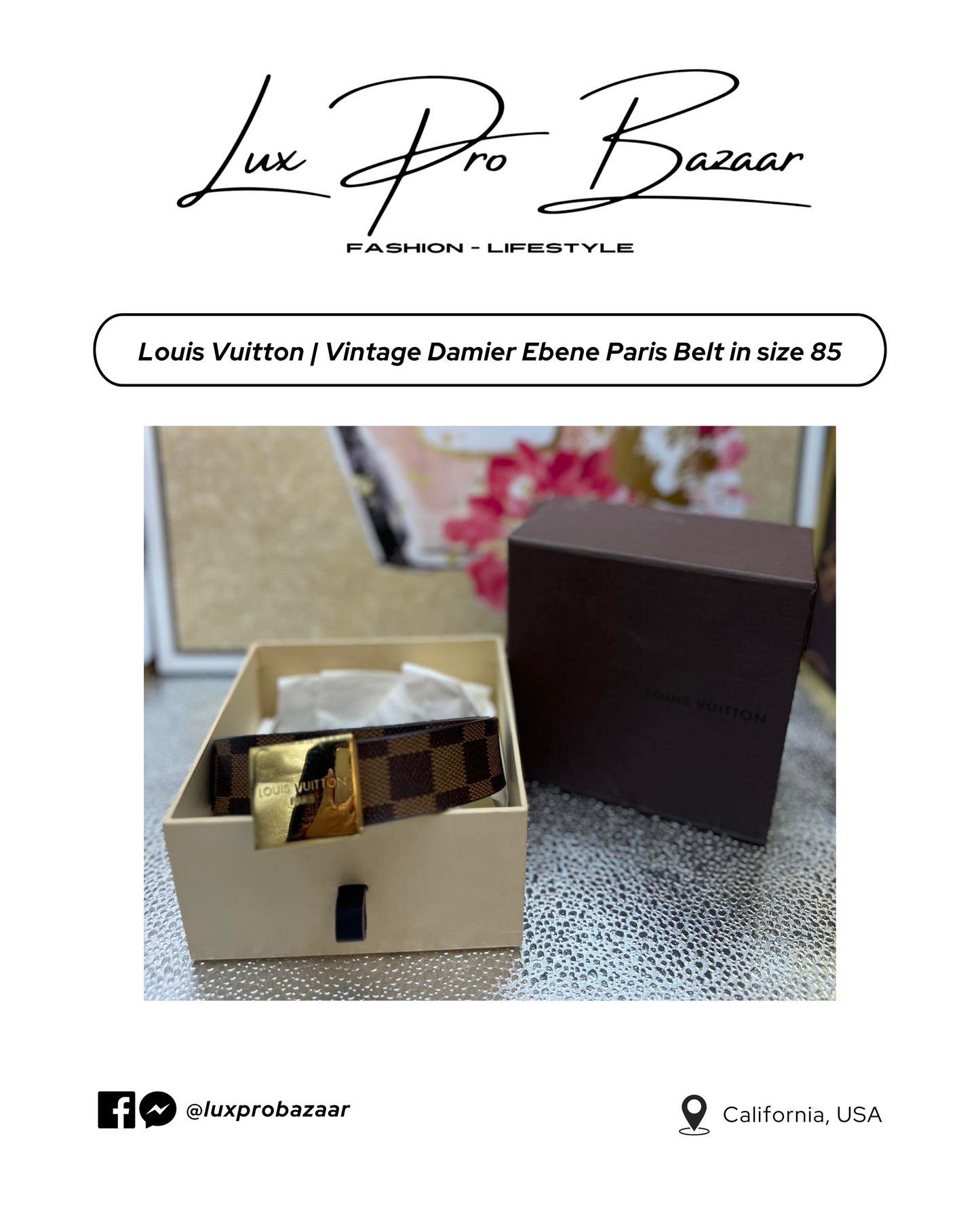 LOUIS VUITTON | Vintage Damier Ebene Paris Belt
