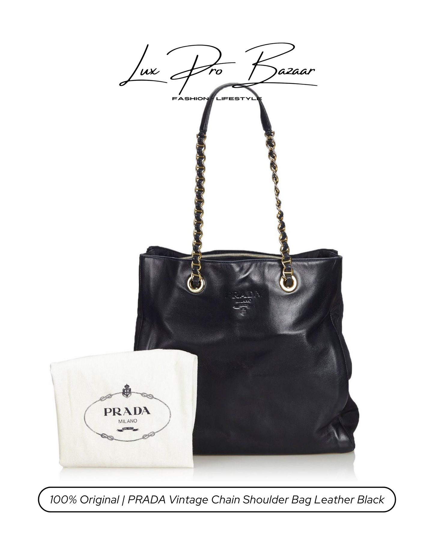 PRADA | Vintage Chain Shoulder Bag in Leather Black