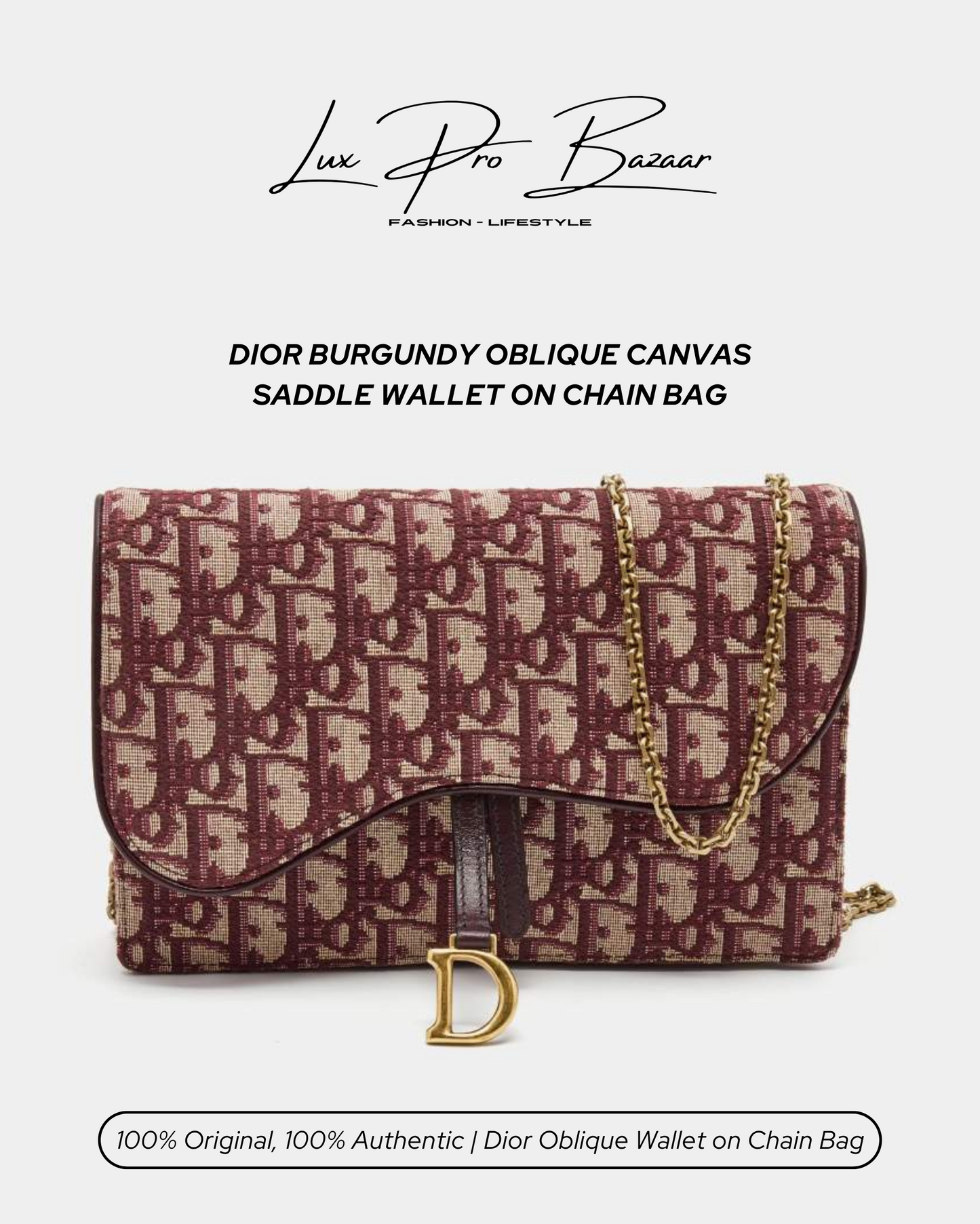 DIOR | Dior Burgundy Oblique Canvas Saddle Wallet on Chain Bag