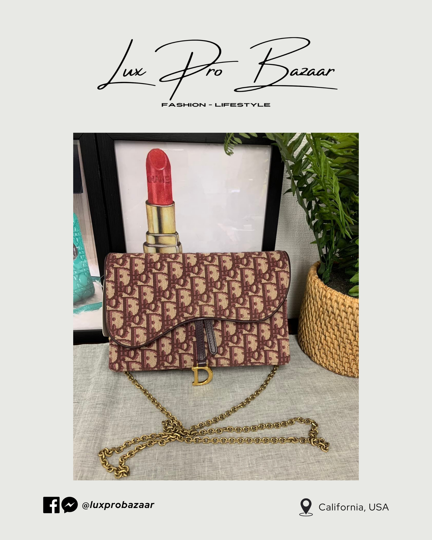 DIOR | Dior Burgundy Oblique Canvas Saddle Wallet on Chain Bag