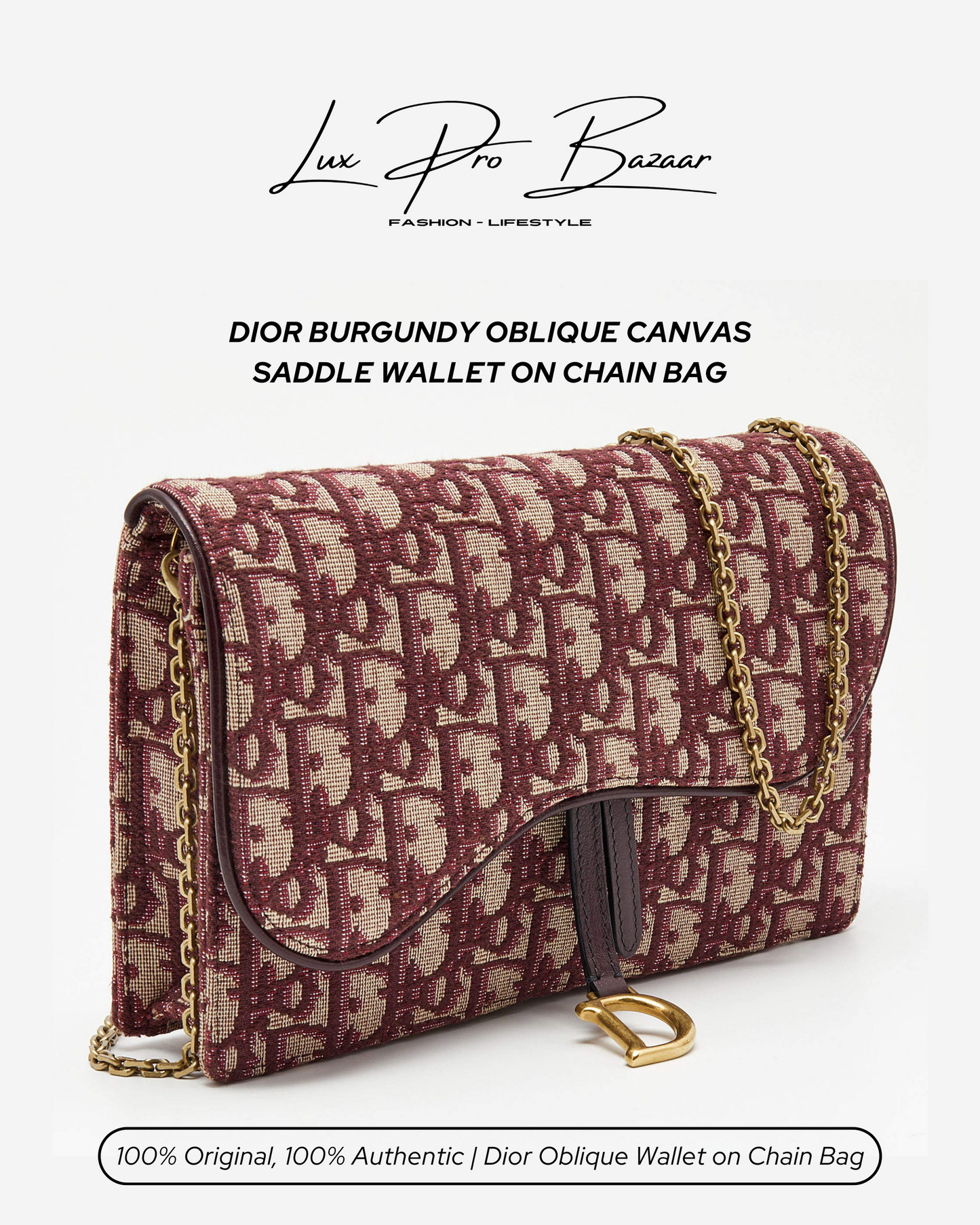 DIOR | Dior Burgundy Oblique Canvas Saddle Wallet on Chain Bag