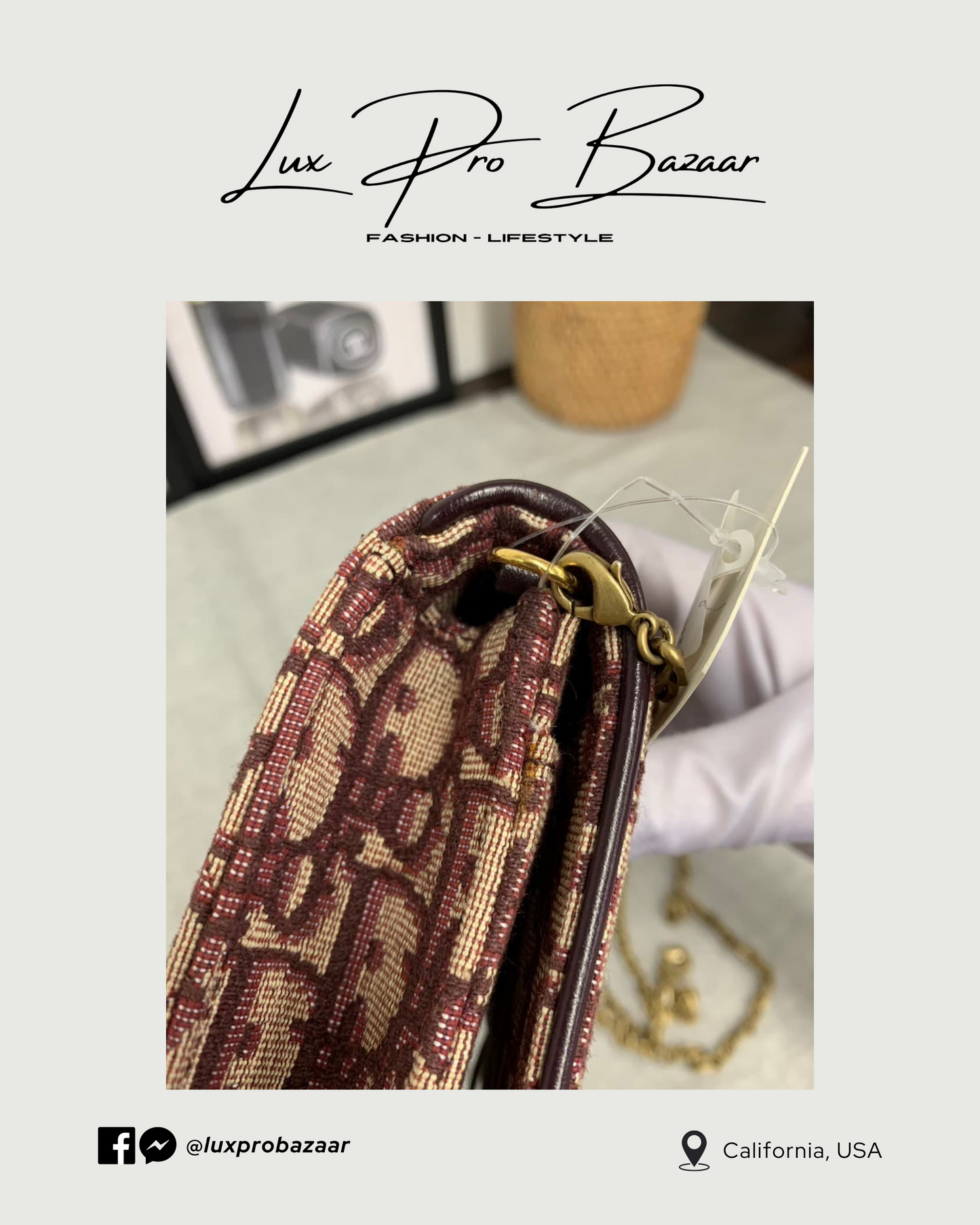 DIOR | Dior Burgundy Oblique Canvas Saddle Wallet on Chain Bag