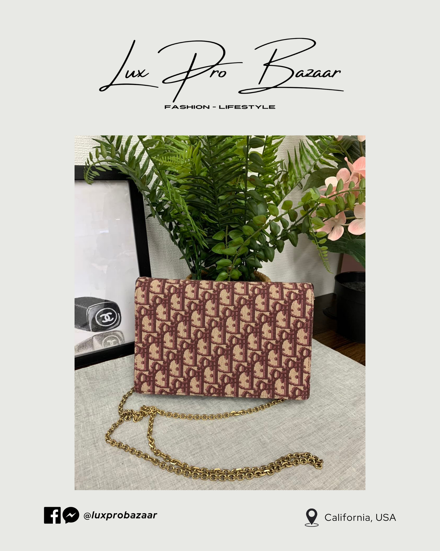 DIOR | Dior Burgundy Oblique Canvas Saddle Wallet on Chain Bag