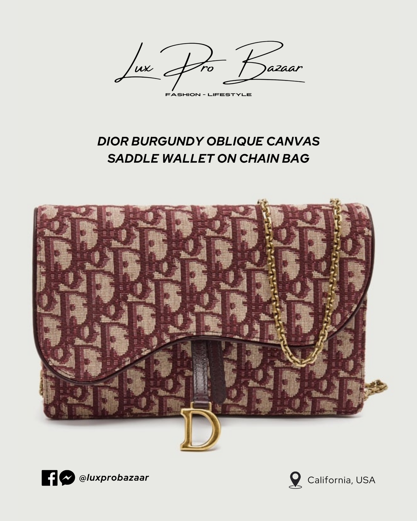 DIOR | Dior Burgundy Oblique Canvas Saddle Wallet on Chain Bag