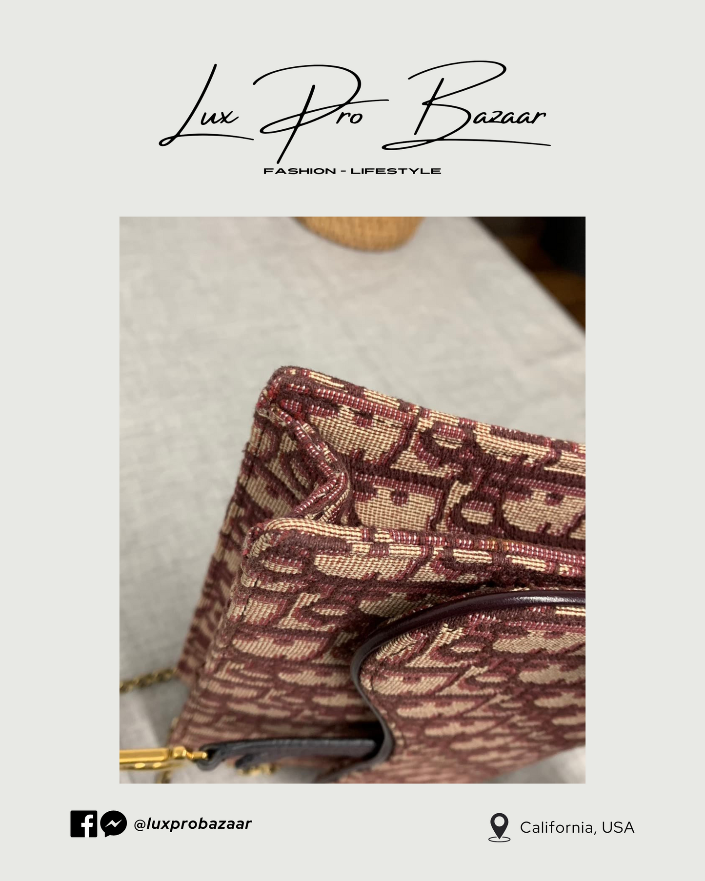 DIOR | Dior Burgundy Oblique Canvas Saddle Wallet on Chain Bag