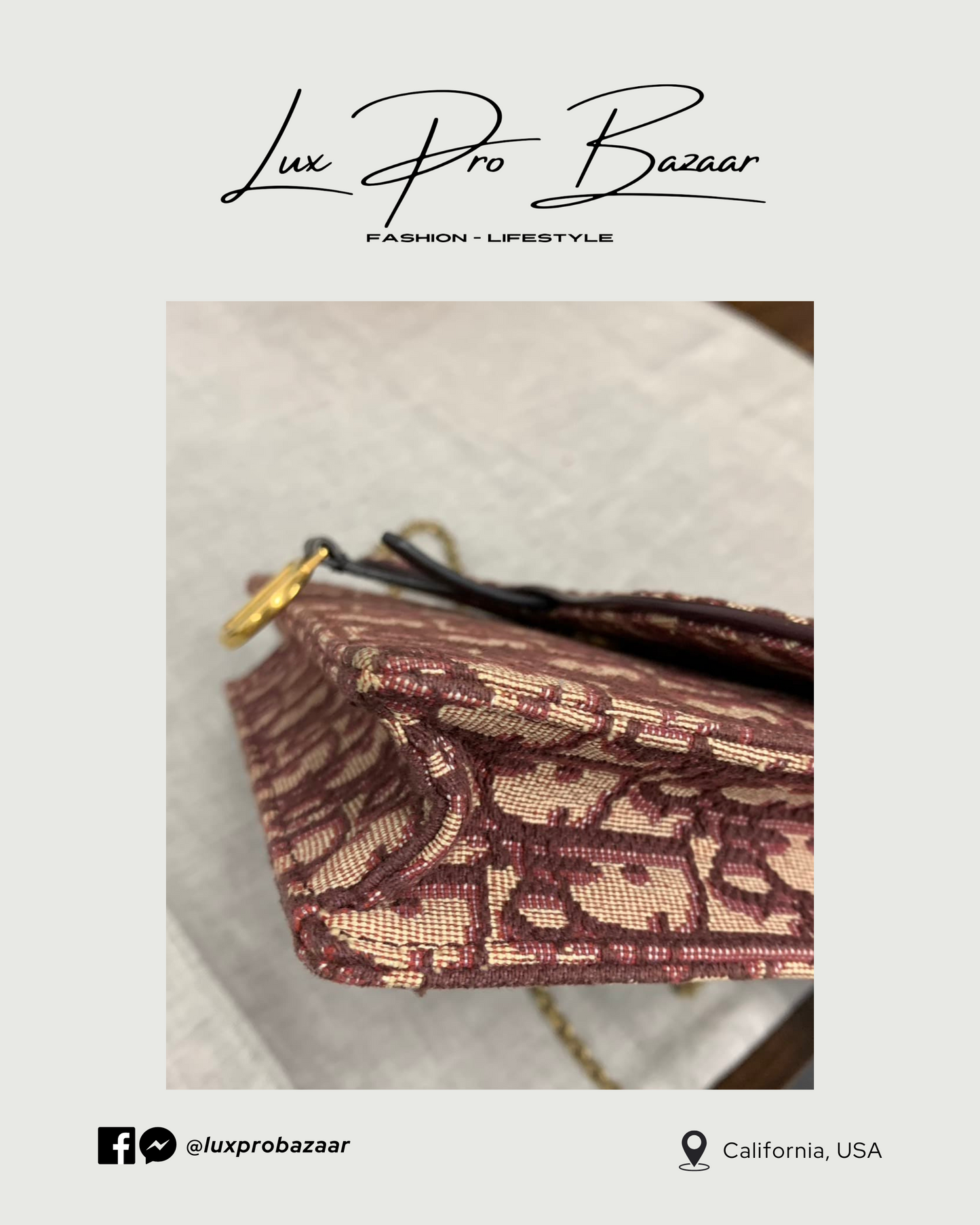 DIOR | Dior Burgundy Oblique Canvas Saddle Wallet on Chain Bag