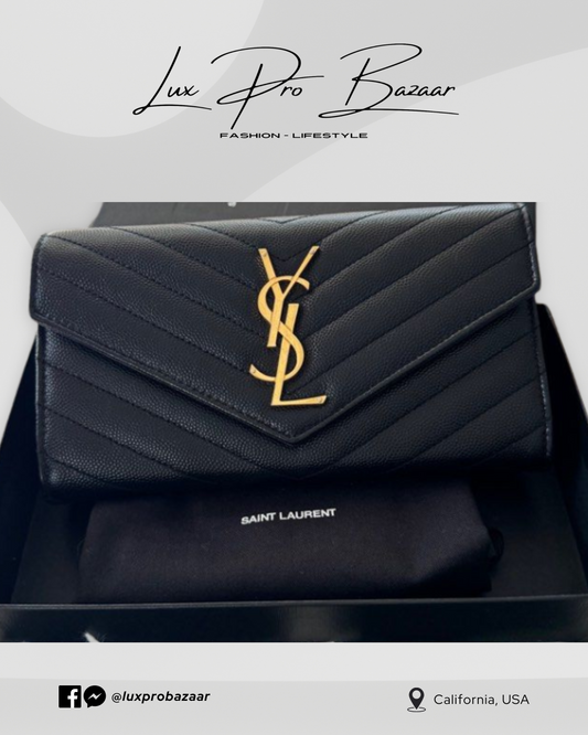 SAINT LAURENT | CASSANDRE MATELASSÉ LARGE FLAP - Saint Laurent Yves Long Flap Wallet in Grain Embossed Leather