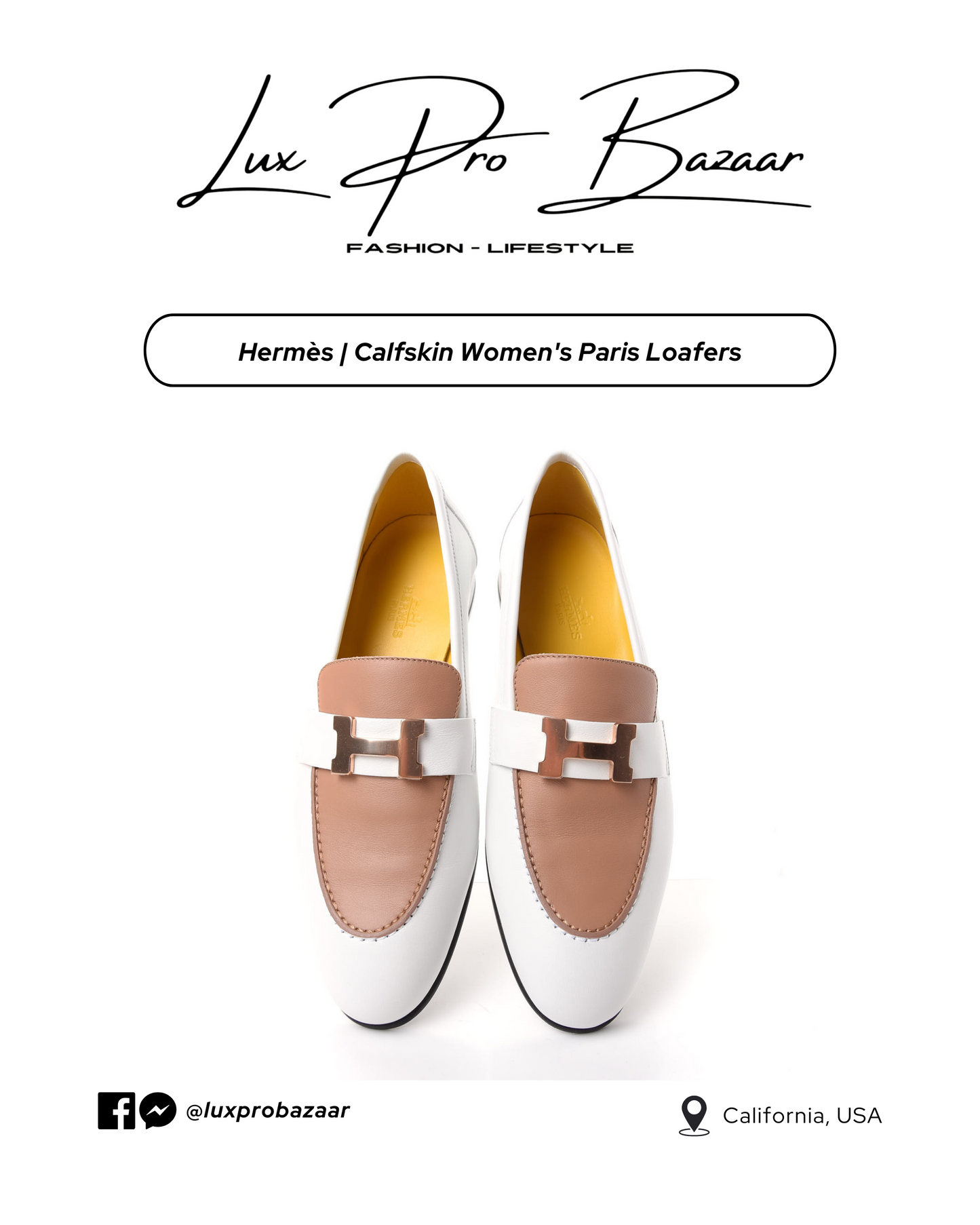 HERMÈS | Calfskin Women's Paris Loafers Calfskin in White Bois De Santal