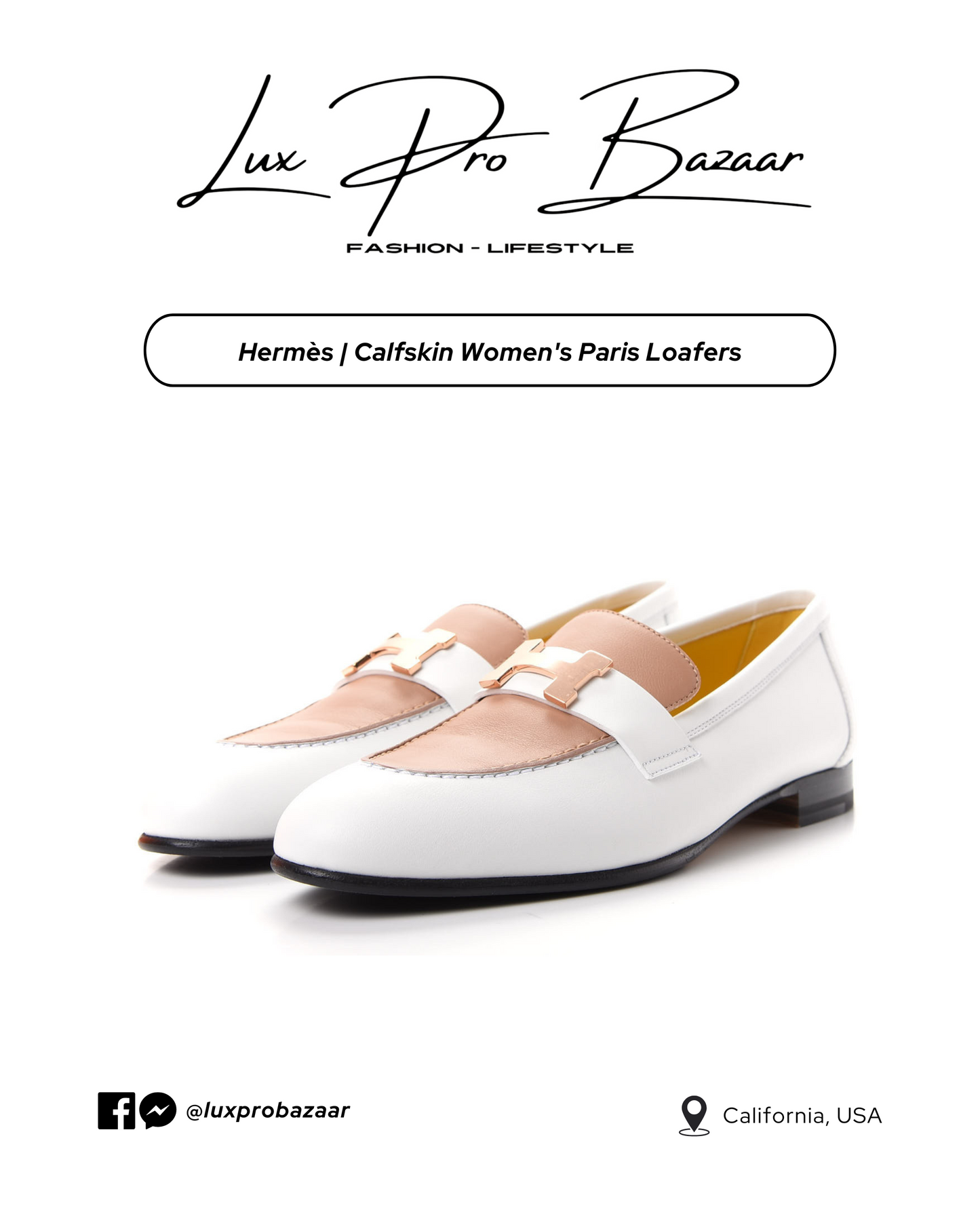 HERMÈS | Calfskin Women's Paris Loafers Calfskin in White Bois De Santal