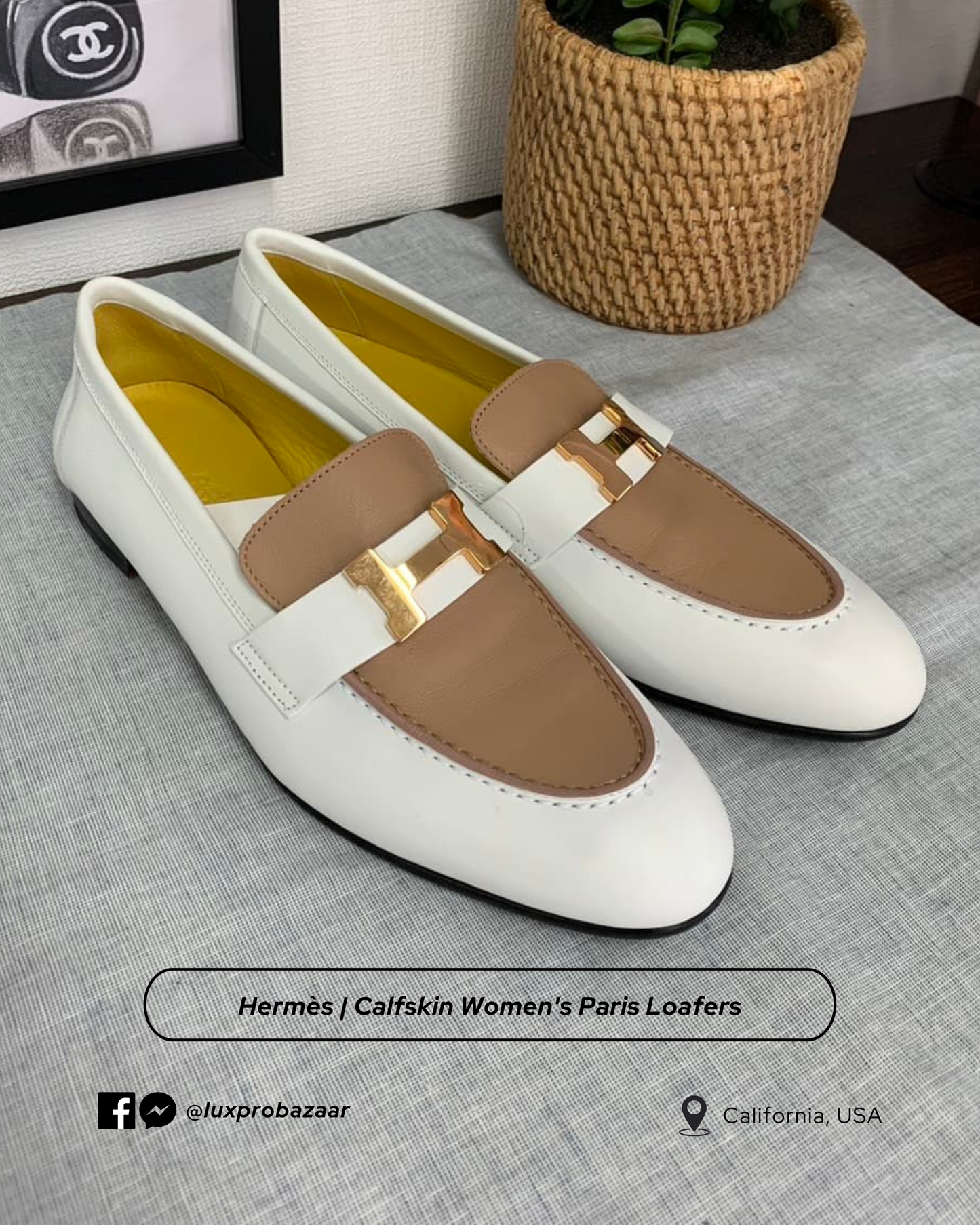 HERMÈS | Calfskin Women's Paris Loafers Calfskin in White Bois De Santal