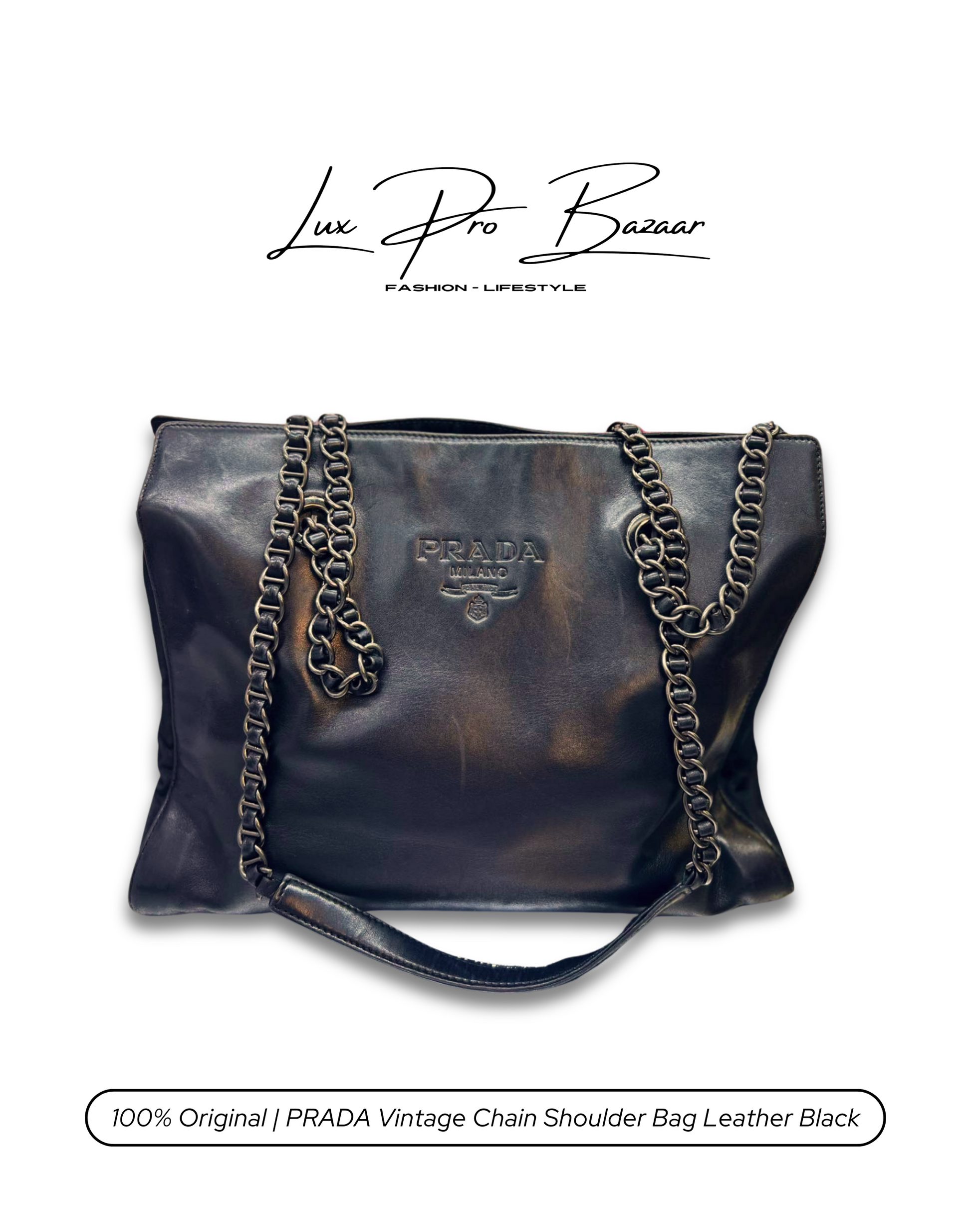 PradaBlackChainLeatherToteBagL PradaBlackChainLeatherToteBagL